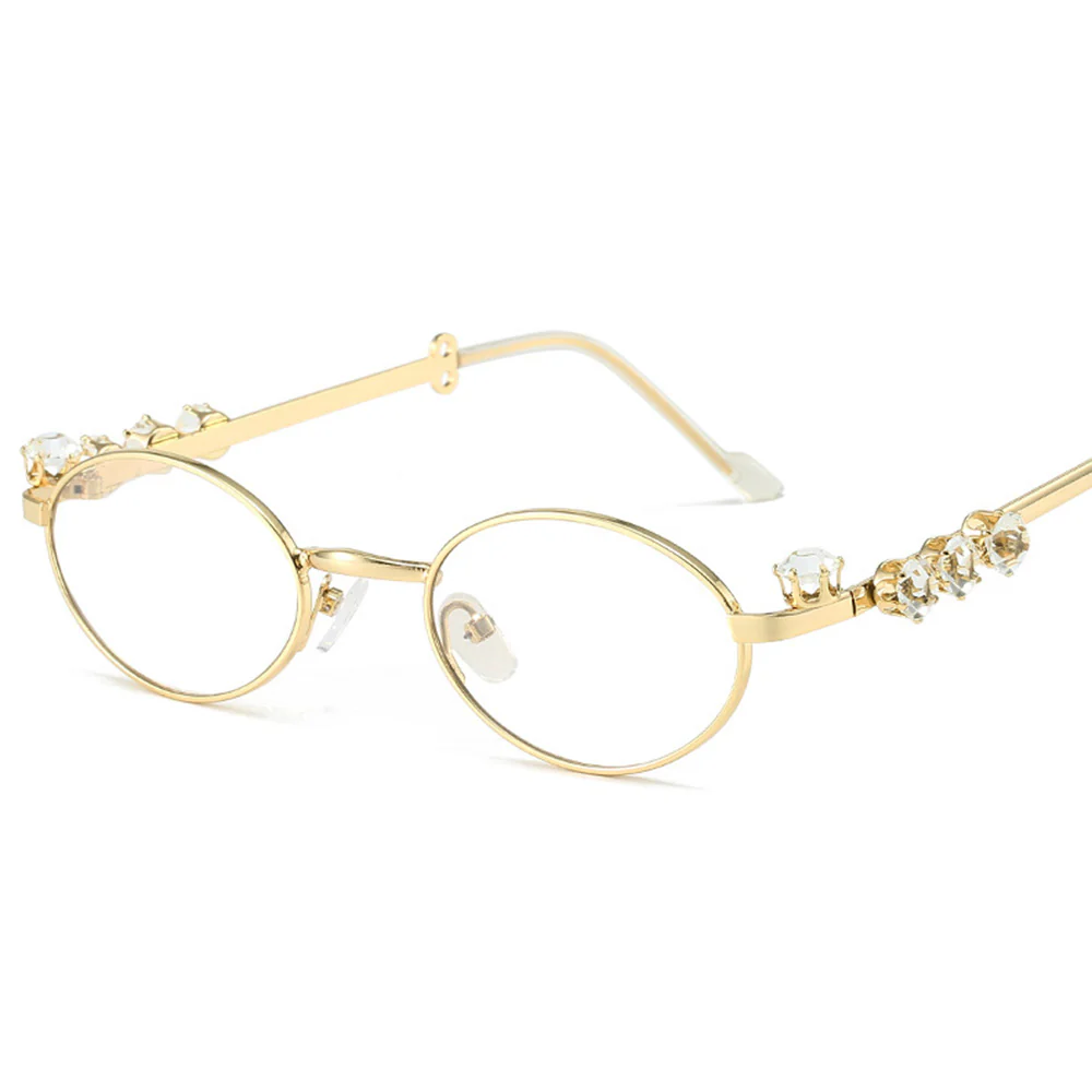 Women's Oval Metal Eyeglasses Luxury Crystal Temples VK2168 - Image 6
