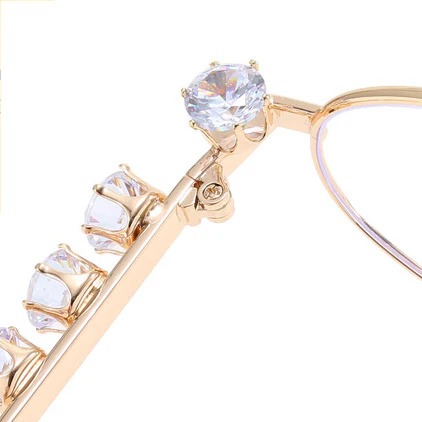 Women's Oval Metal Eyeglasses Luxury Crystal Temples VK2168 - Image 7