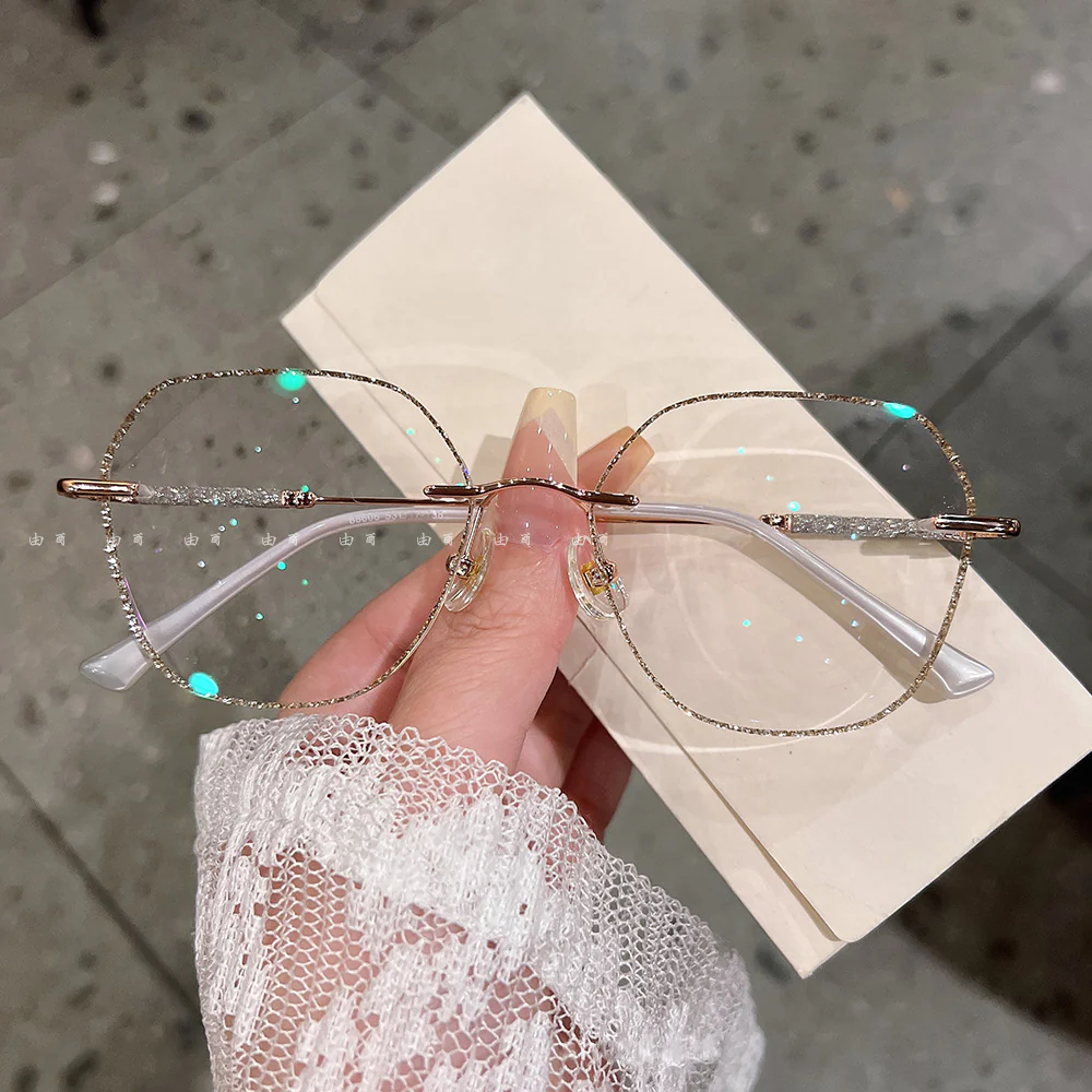Geometric Rimless Glitter Accent Luxury Glasses VK2272 - Image 4