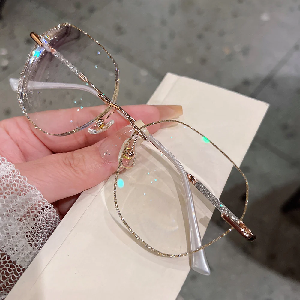 Geometric Rimless Glitter Accent Luxury Glasses VK2272 - Image 5