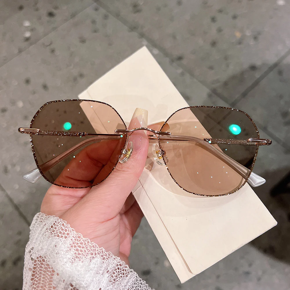 Geometric Rimless Glitter Accent Luxury Glasses VK2272 - Image 6