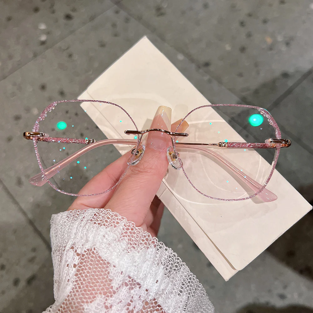 Geometric Rimless Glitter Accent Luxury Glasses VK2272 - Image 7