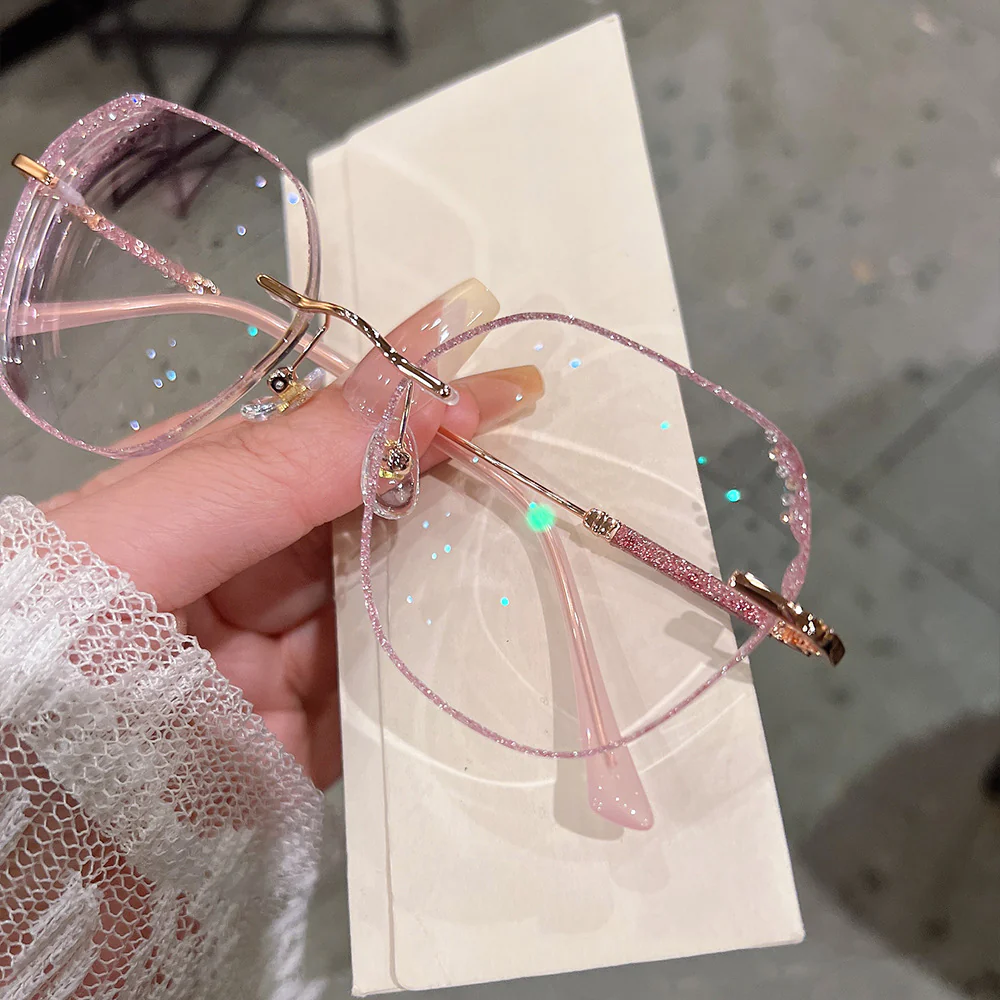 Geometric Rimless Glitter Accent Luxury Glasses VK2272 - Image 8