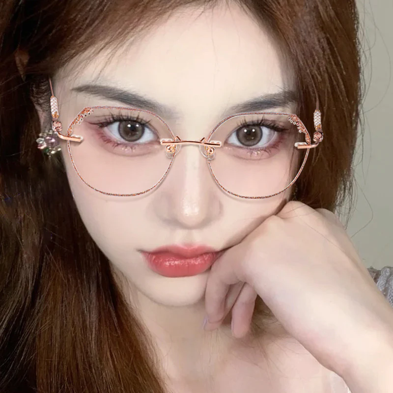 Lightweight Rimless Geometric Glasses Elegant Shining Titanium VK2282 - Image 4