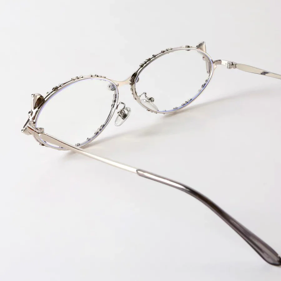 Oval Metal Eyeglasses with Crystal-Studded Frame VK2354 - Image 3