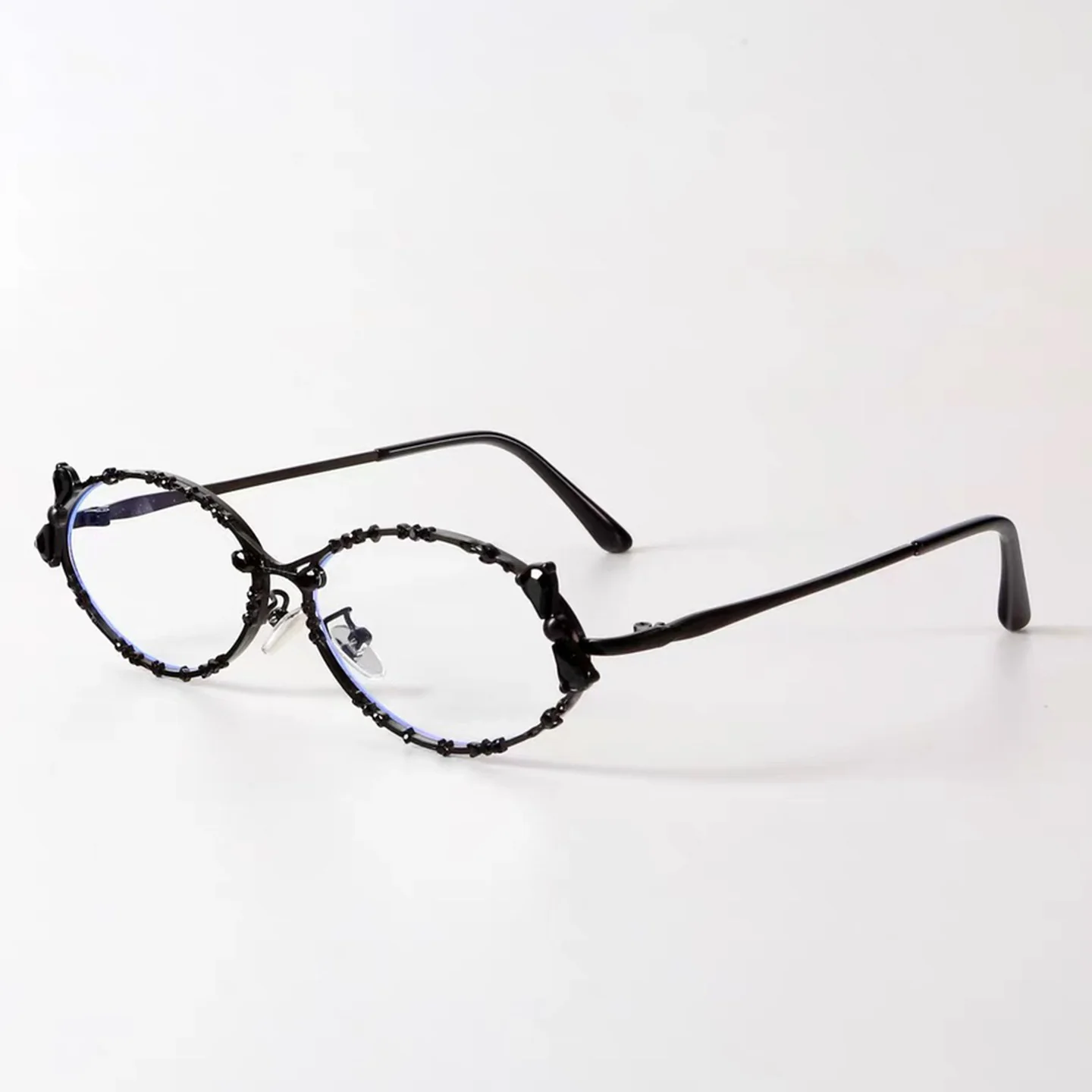 Oval Metal Eyeglasses with Crystal-Studded Frame VK2354 - Image 7