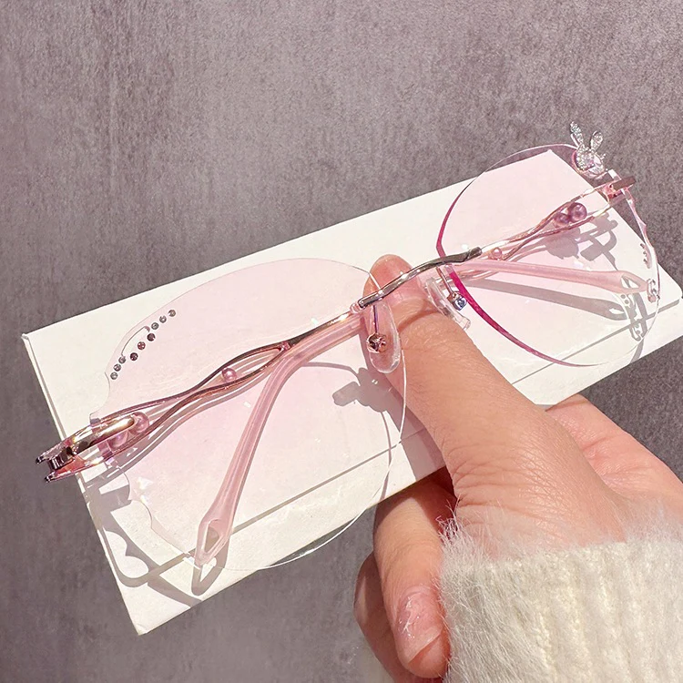 Rimless Pink Gradient Rabbit Glasses VK2365 - Image 5