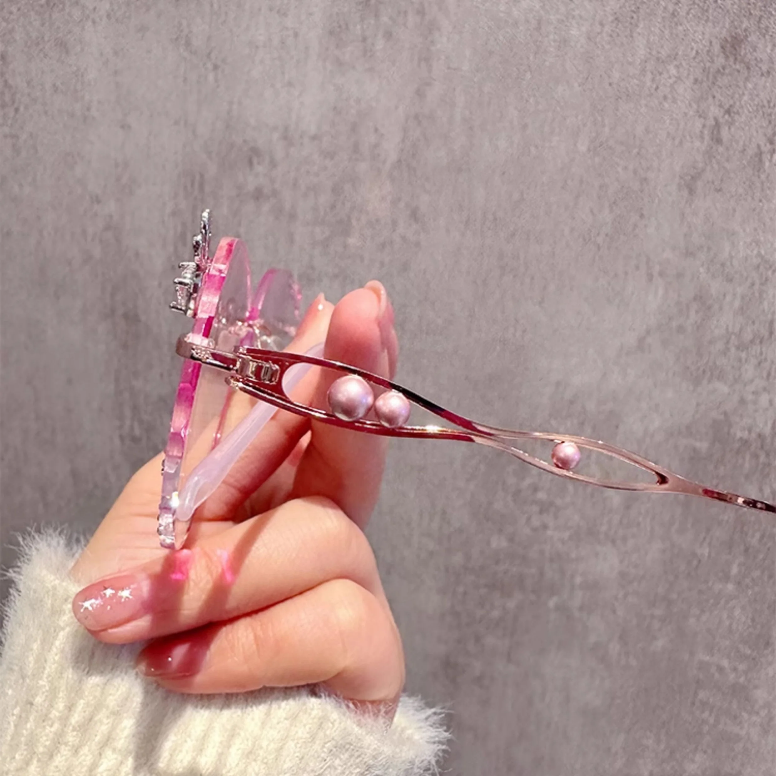 Rimless Pink Gradient Rabbit Glasses VK2365 - Image 7