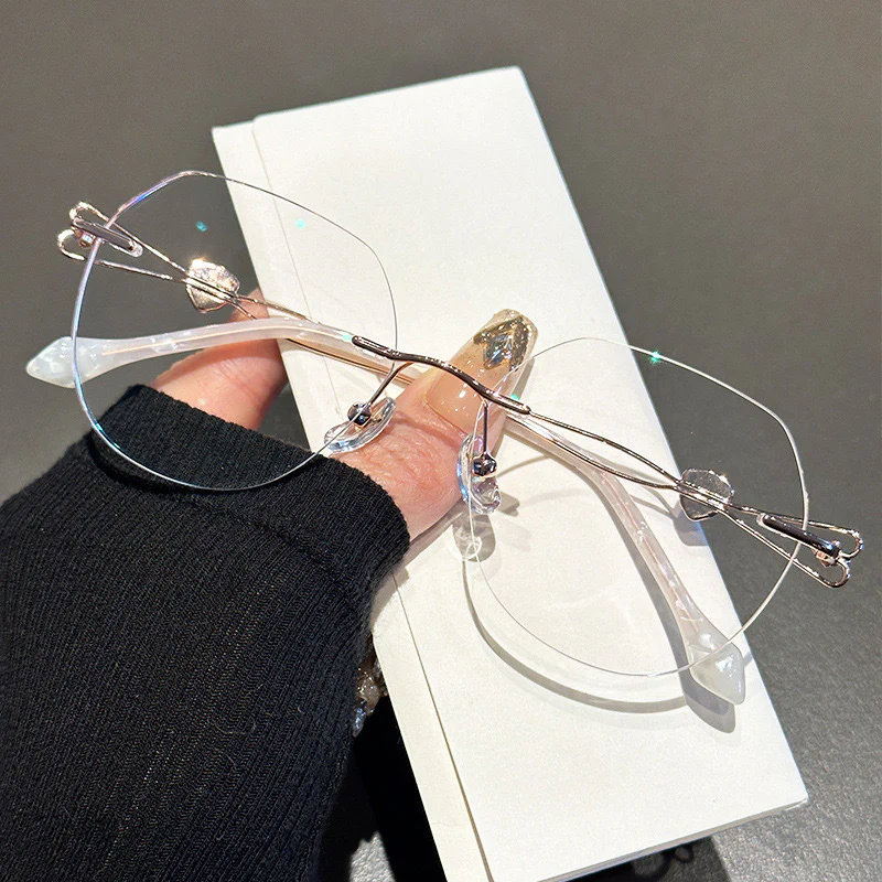 Rimless Anti-Blue Light Eyeglasses with Heart Accent VK2368