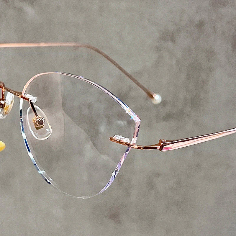 Rimless Cat Eye Glasses with Glitter Edge Detail VK2391 - Image 3