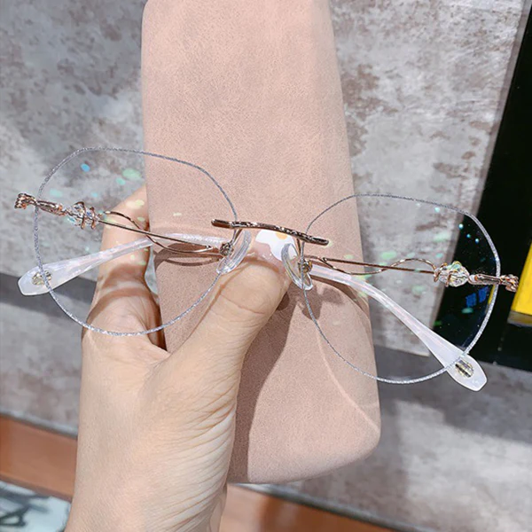 Glitter Rimless Glasses with Zircon-Decorated Temples VK2393