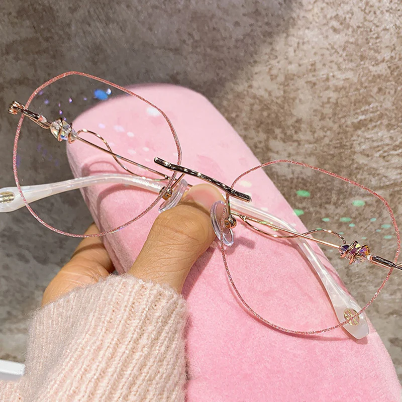 Glitter Rimless Glasses with Zircon-Decorated Temples VK2393 - Image 3