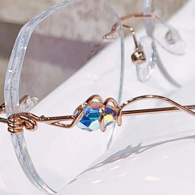 Glitter Rimless Glasses with Zircon-Decorated Temples VK2393 - Image 5