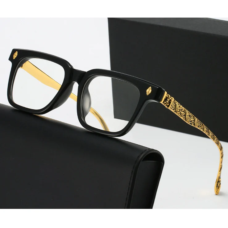 Bold Rectangle Glasses with Gold Engraved Metal Temples VK2395 - Image 2