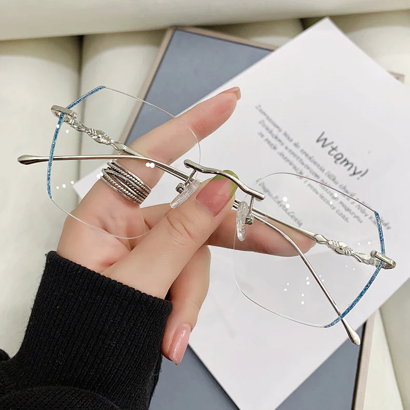 Geometric Rimless Glasses with Glitter-Edged Cut Lenses VK2404 - Image 4