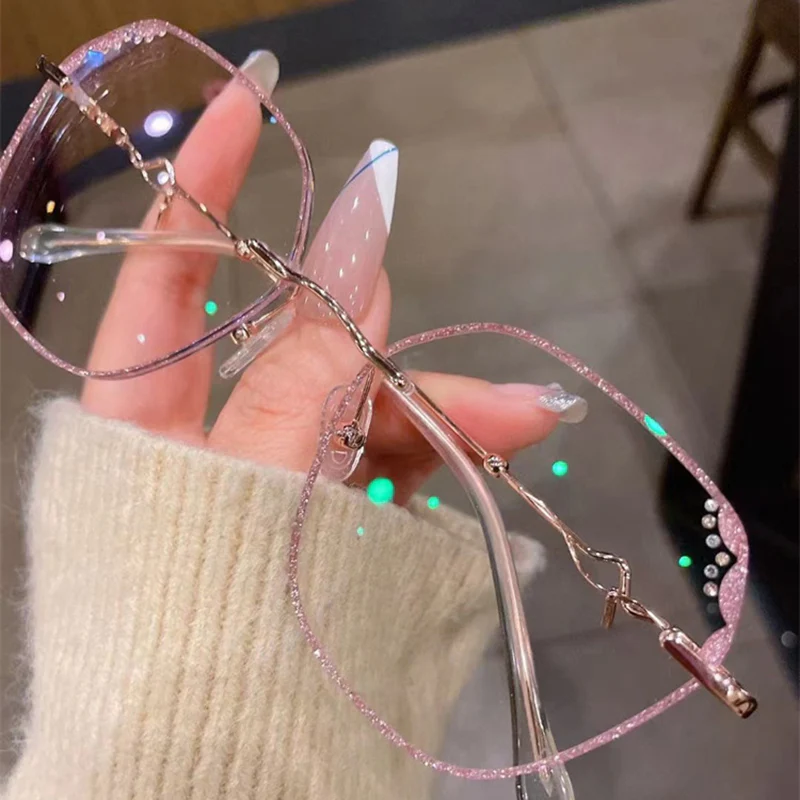 Geometric Rimless Eyeglasses with Rhinestone Details VK2405 - Image 11