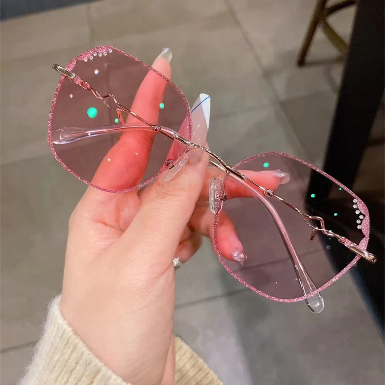 Geometric Rimless Eyeglasses with Rhinestone Details VK2405 - Image 12
