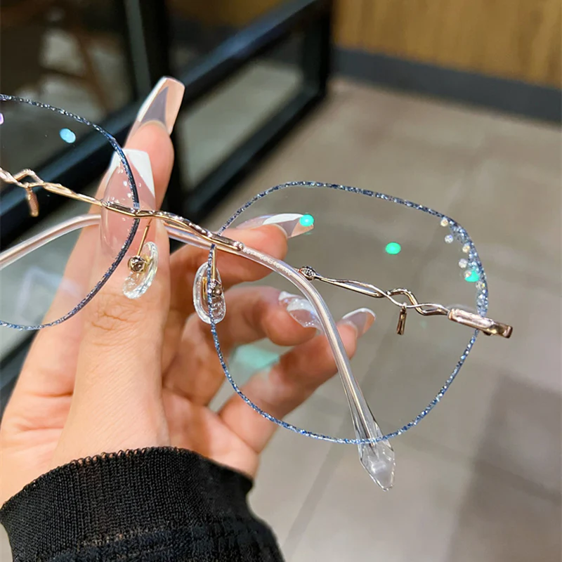 Geometric Rimless Eyeglasses with Rhinestone Details VK2405 - Image 3