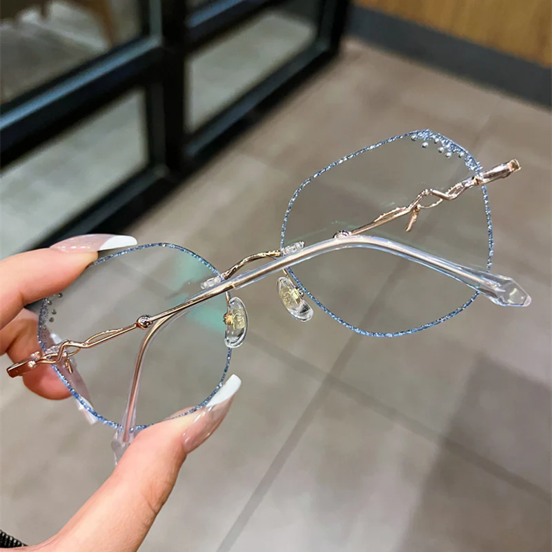 Geometric Rimless Eyeglasses with Rhinestone Details VK2405 - Image 4