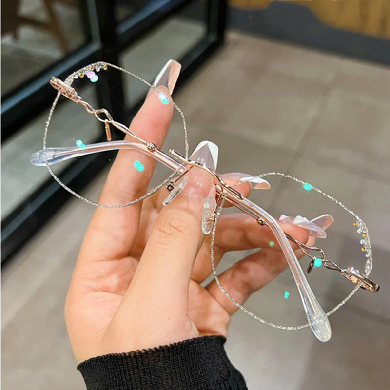 Geometric Rimless Eyeglasses with Rhinestone Details VK2405 - Image 5