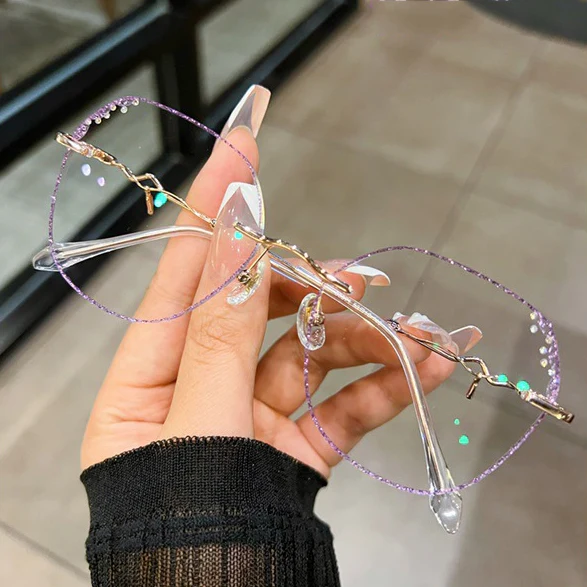 Geometric Rimless Eyeglasses with Rhinestone Details VK2405 - Image 7
